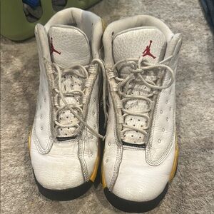 Kids White and Yellow Basketball Shoes with Red Logo